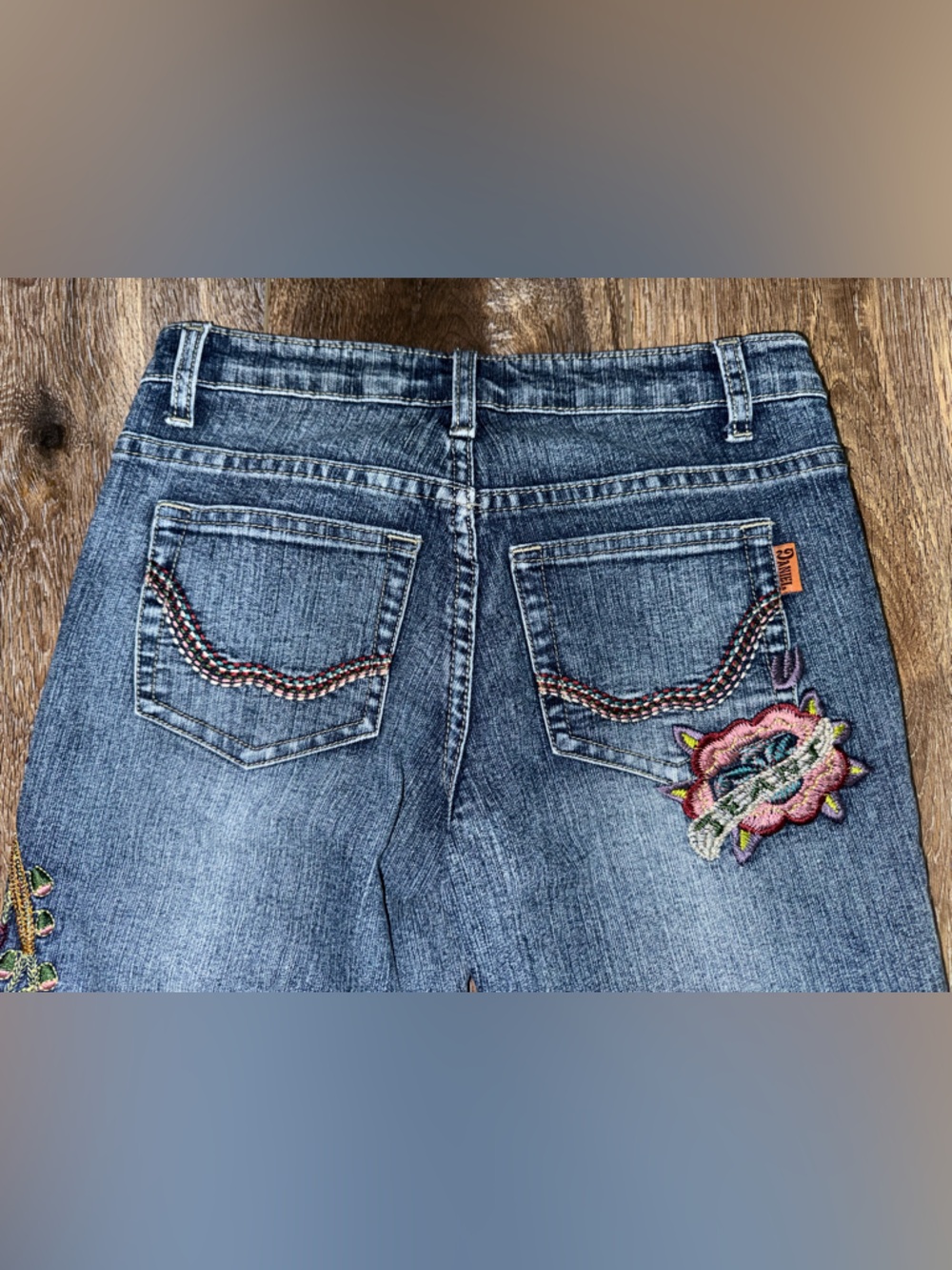 Vintage 90s DANIEL Original Design Embroidered Peacock Floral Jeans Size 3-4 - Picture 5 of 14